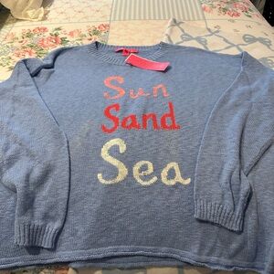 Lilly Pulitzer NWT SZ XL Blue Long Sleeve Sweater with Sun Sand Sea Design